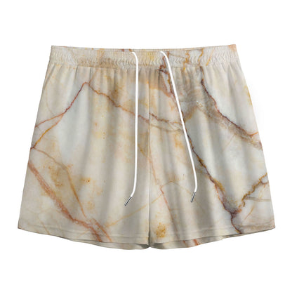 Brown Marble Print Mesh Shorts