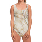 Brown Marble Print One Piece Swimsuit