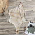 Brown Marble Print One Shoulder Bodysuit