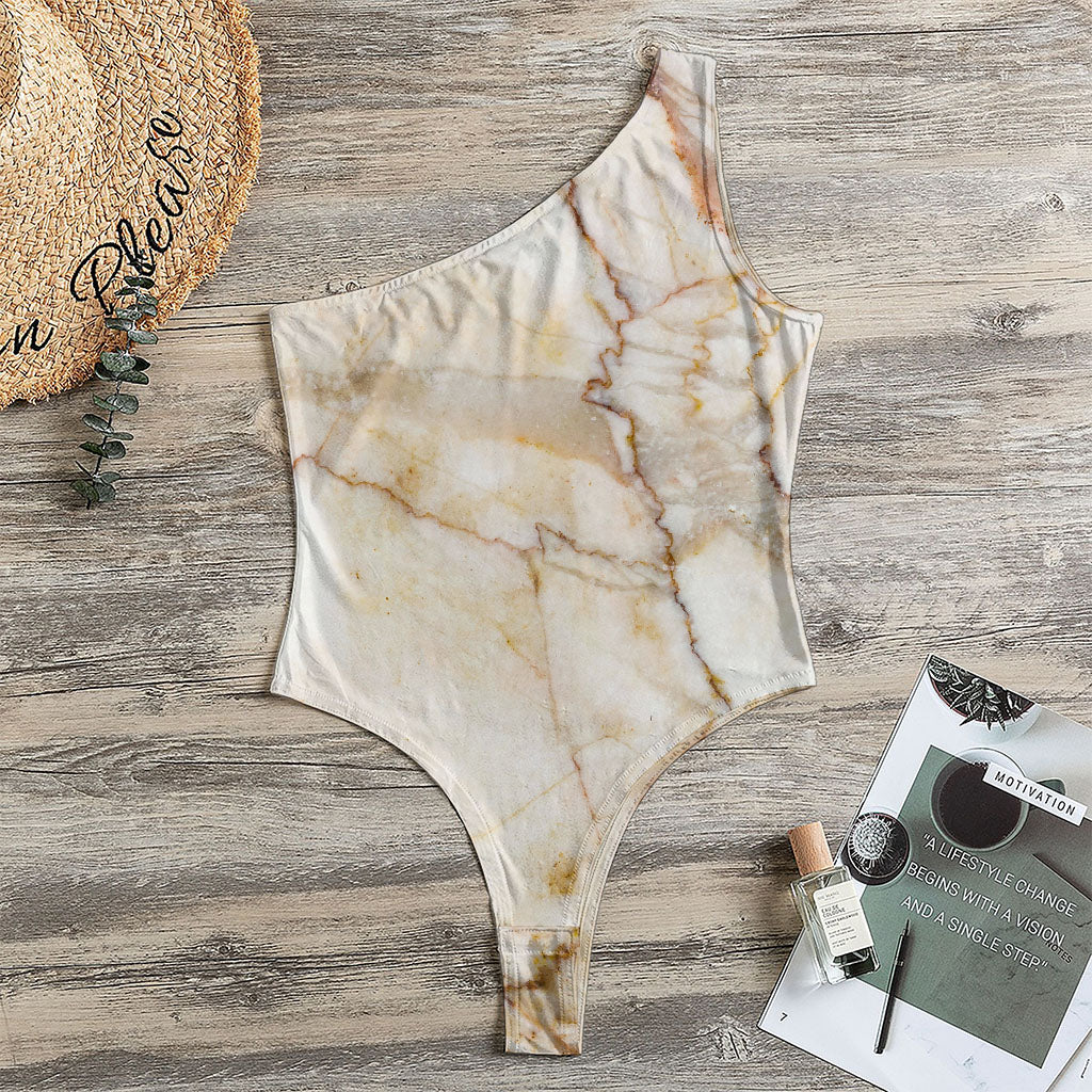 Brown Marble Print One Shoulder Bodysuit