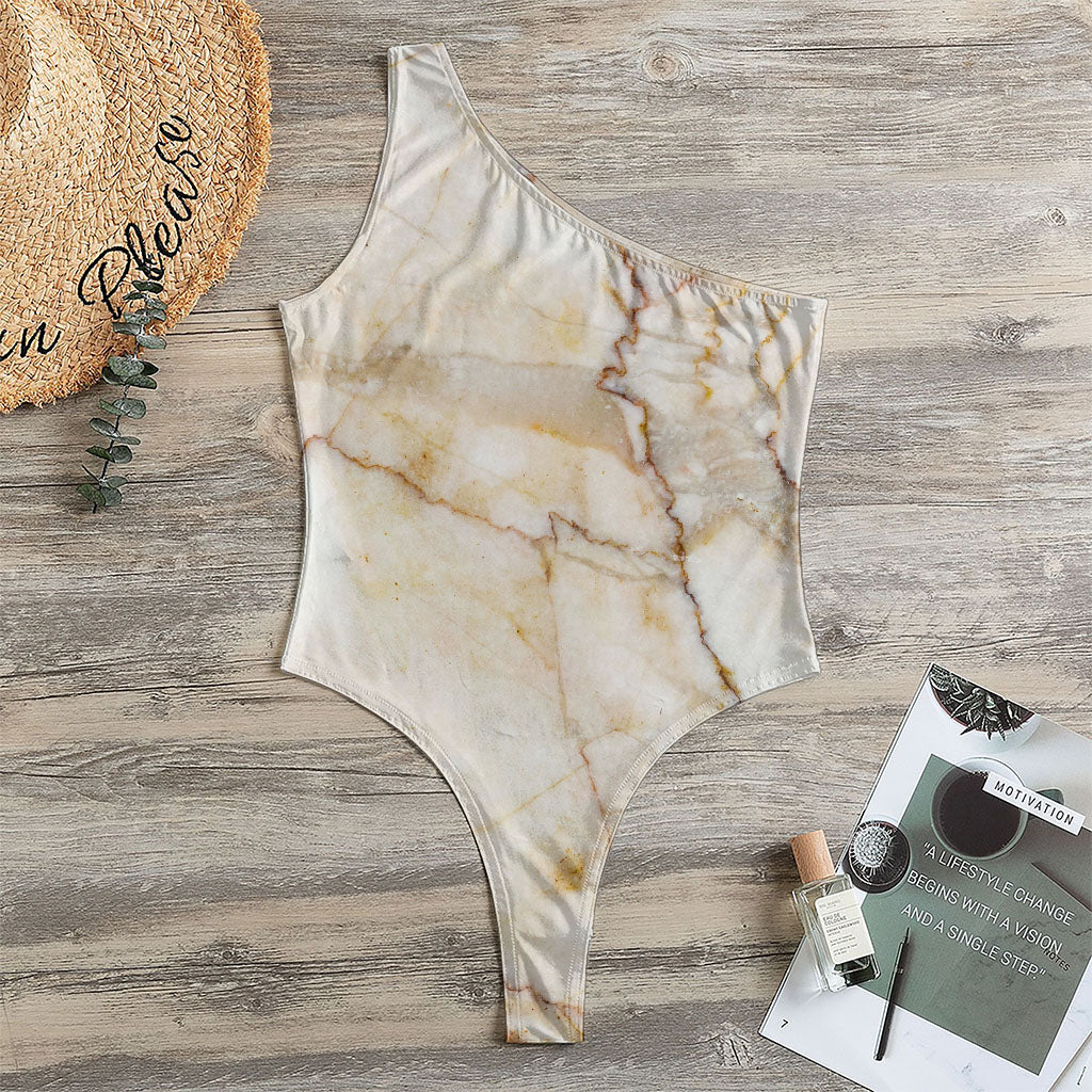 Brown Marble Print One Shoulder Bodysuit