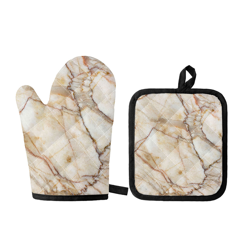 Brown Marble Print Oven Mitt And Pot Holder Set