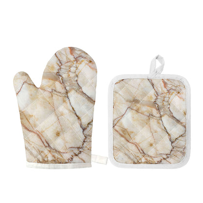 Brown Marble Print Oven Mitt And Pot Holder Set