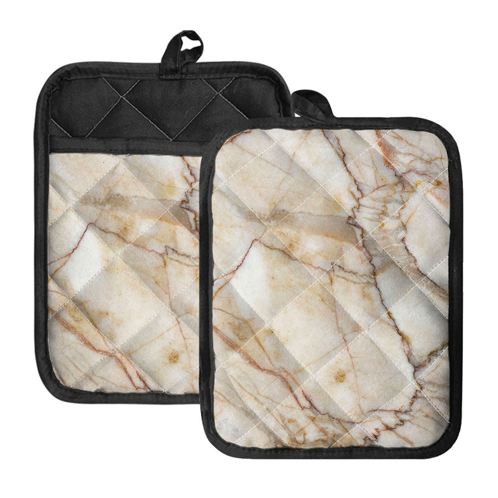 Brown Marble Print Pot Holders With Pocket
