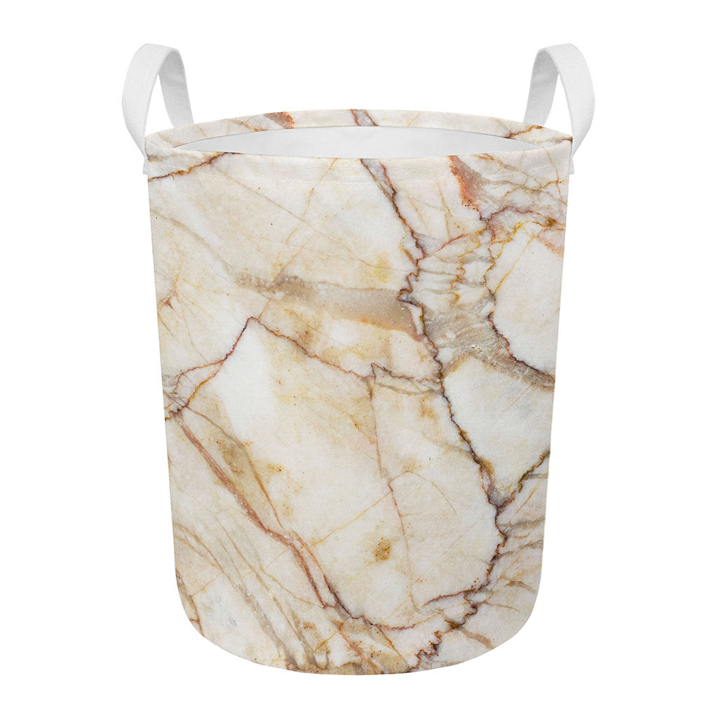 Brown Marble Print Round Laundry Basket