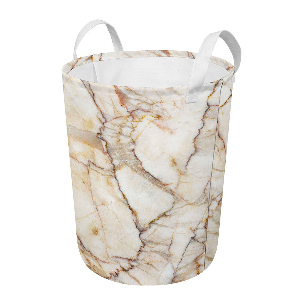 Brown Marble Print Round Laundry Basket