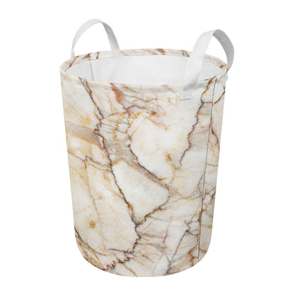 Brown Marble Print Round Laundry Basket