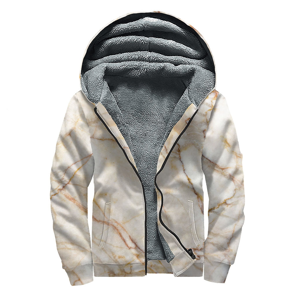 Brown Marble Print Sherpa Lined Zip Up Hoodie