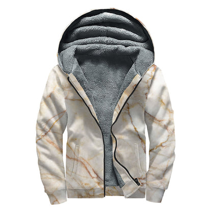Brown Marble Print Sherpa Lined Zip Up Hoodie