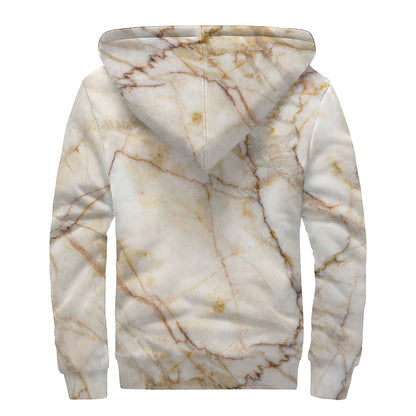 Brown Marble Print Sherpa Lined Zip Up Hoodie