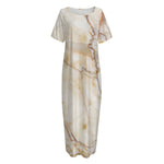 Brown Marble Print Short Sleeve Long Nightdress