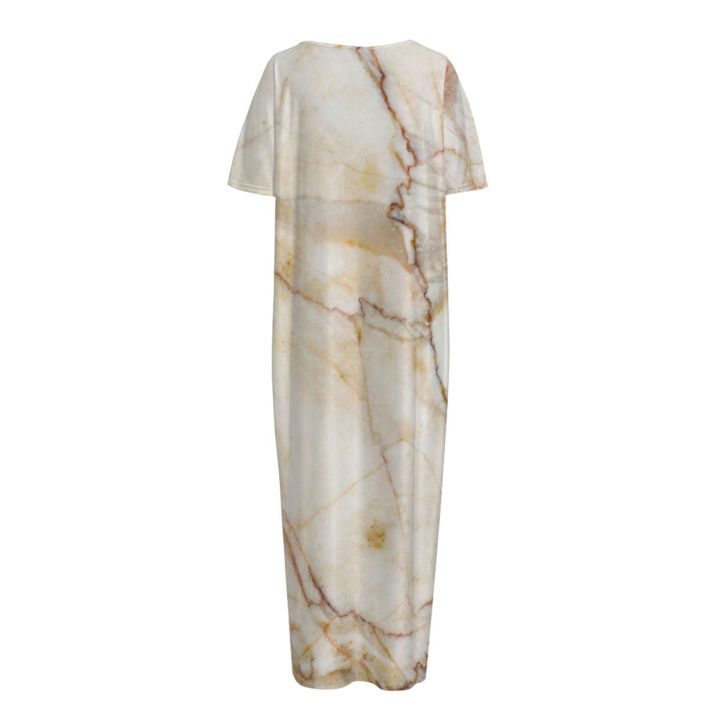Brown Marble Print Short Sleeve Long Nightdress