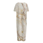 Brown Marble Print Short Sleeve Long Nightdress