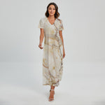 Brown Marble Print Short Sleeve Maxi Dress