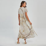 Brown Marble Print Short Sleeve Maxi Dress