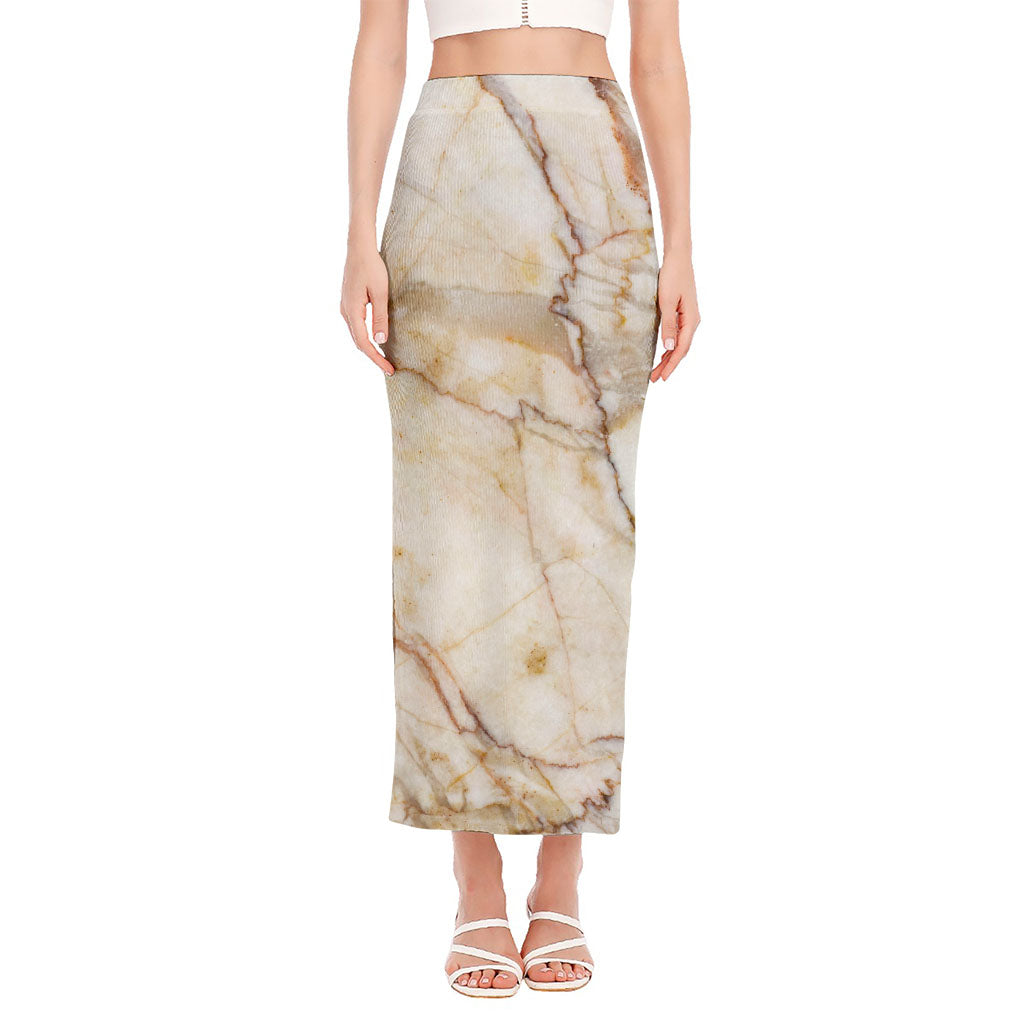 Brown Marble Print Side Slit Maxi Skirt