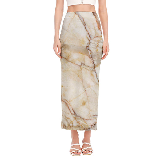 Brown Marble Print Side Slit Maxi Skirt