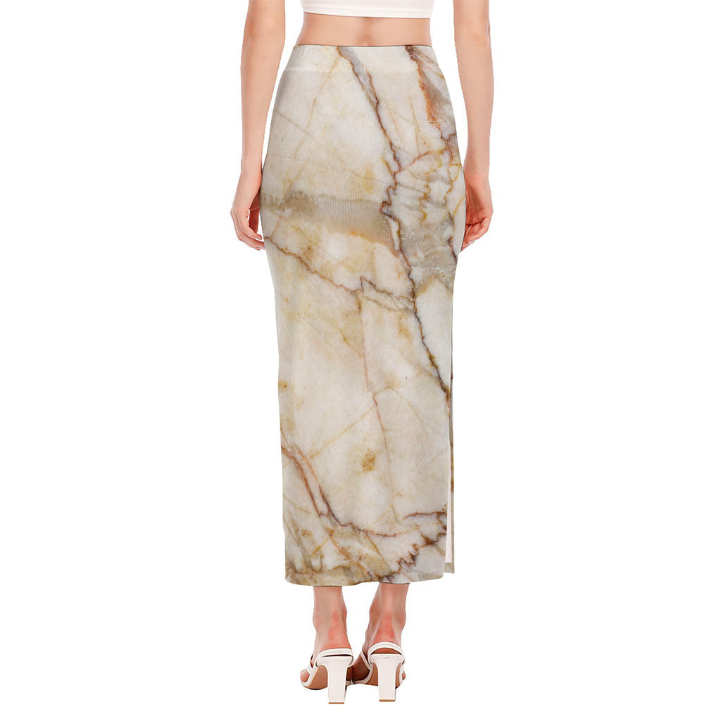 Brown Marble Print Side Slit Maxi Skirt