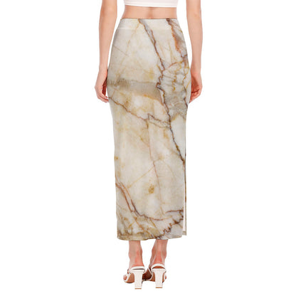Brown Marble Print Side Slit Maxi Skirt