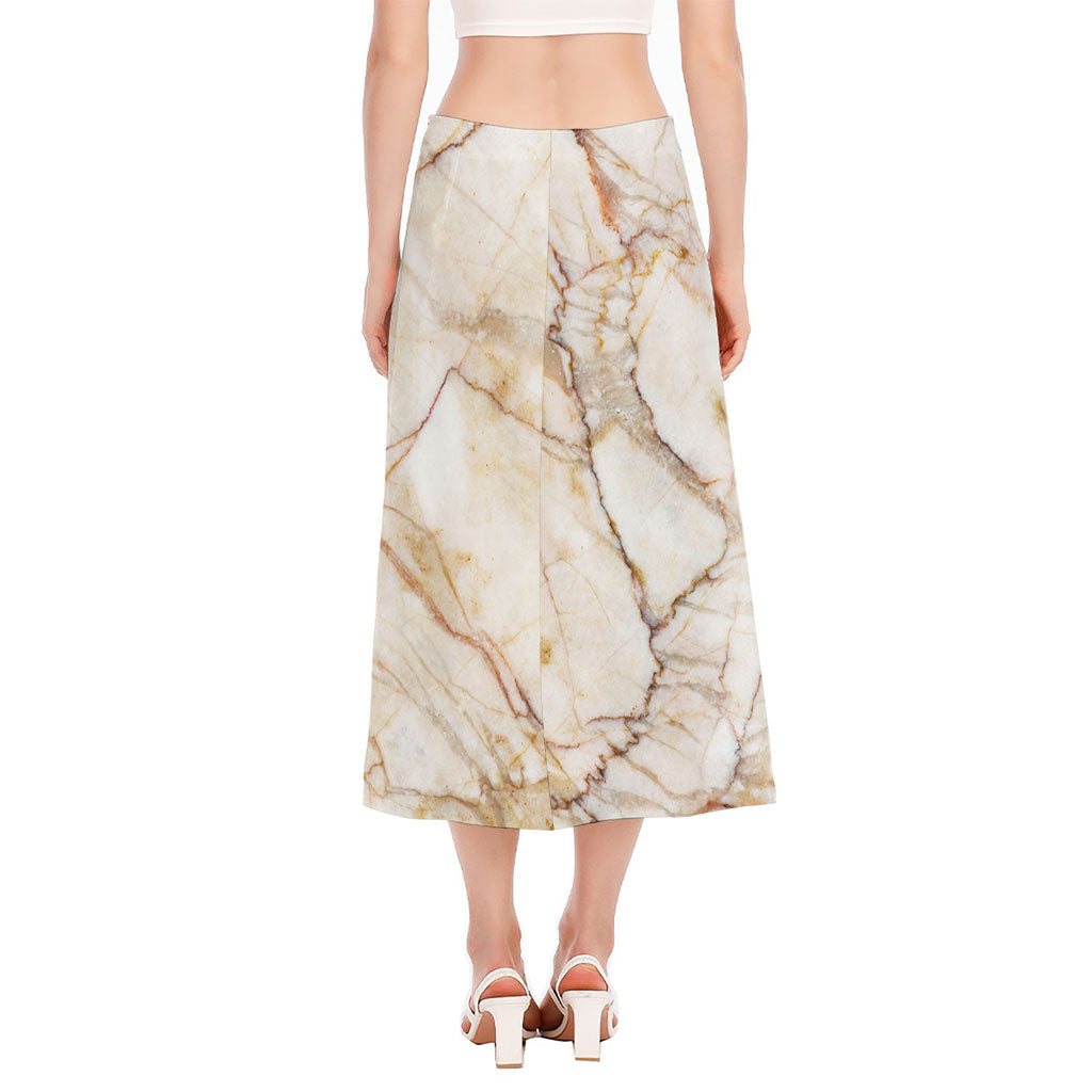 Brown Marble Print Side Slit Midi Skirt