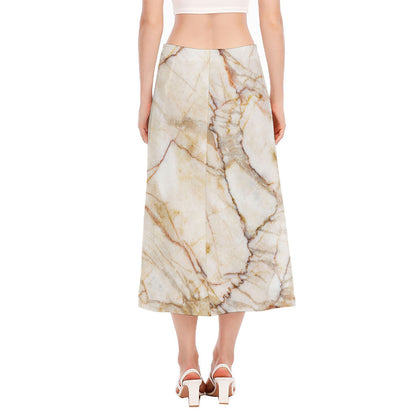 Brown Marble Print Side Slit Midi Skirt