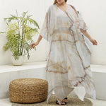 Brown Marble Print Silk V-Neck Kaftan Dress