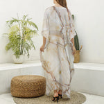 Brown Marble Print Silk V-Neck Kaftan Dress