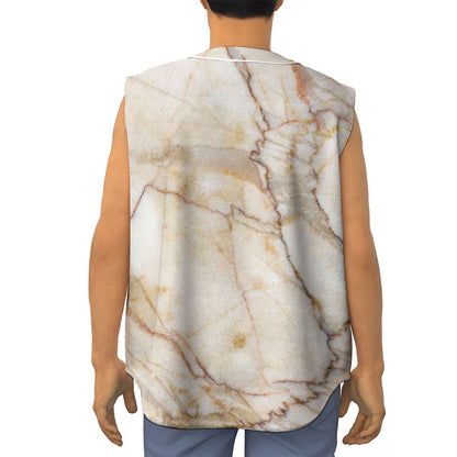 Brown Marble Print Sleeveless Baseball Jersey