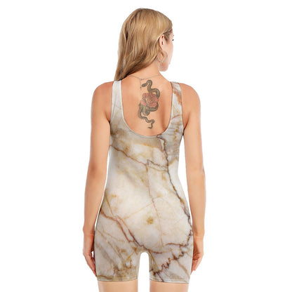 Brown Marble Print Sleeveless One Piece Swimsuit