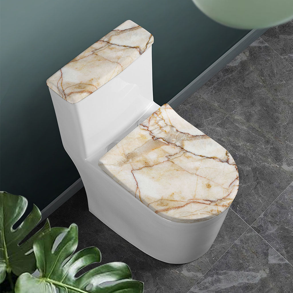 Brown Marble Print Toilet Lid And Tank Cover Set