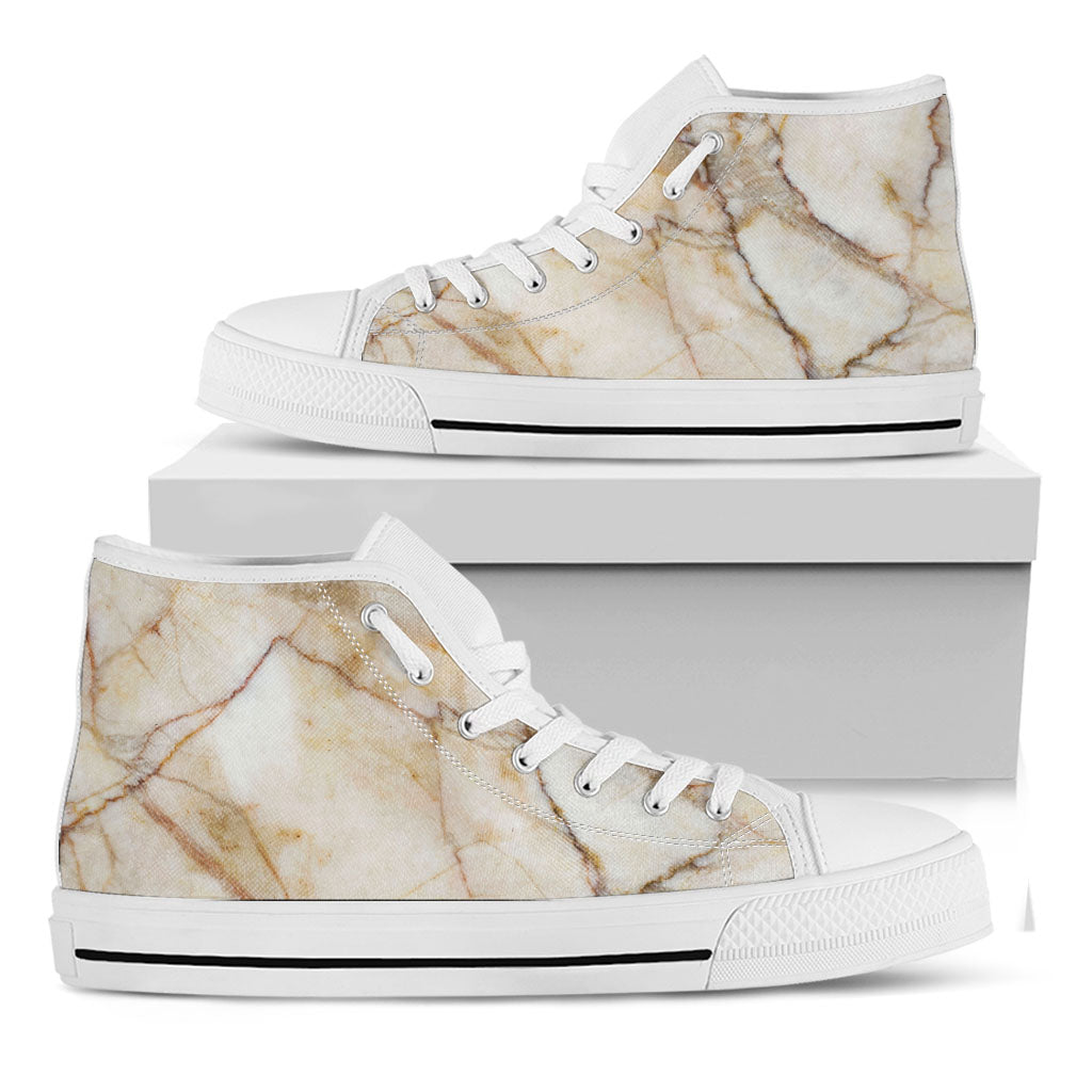 Brown Marble Print White High Top Sneakers