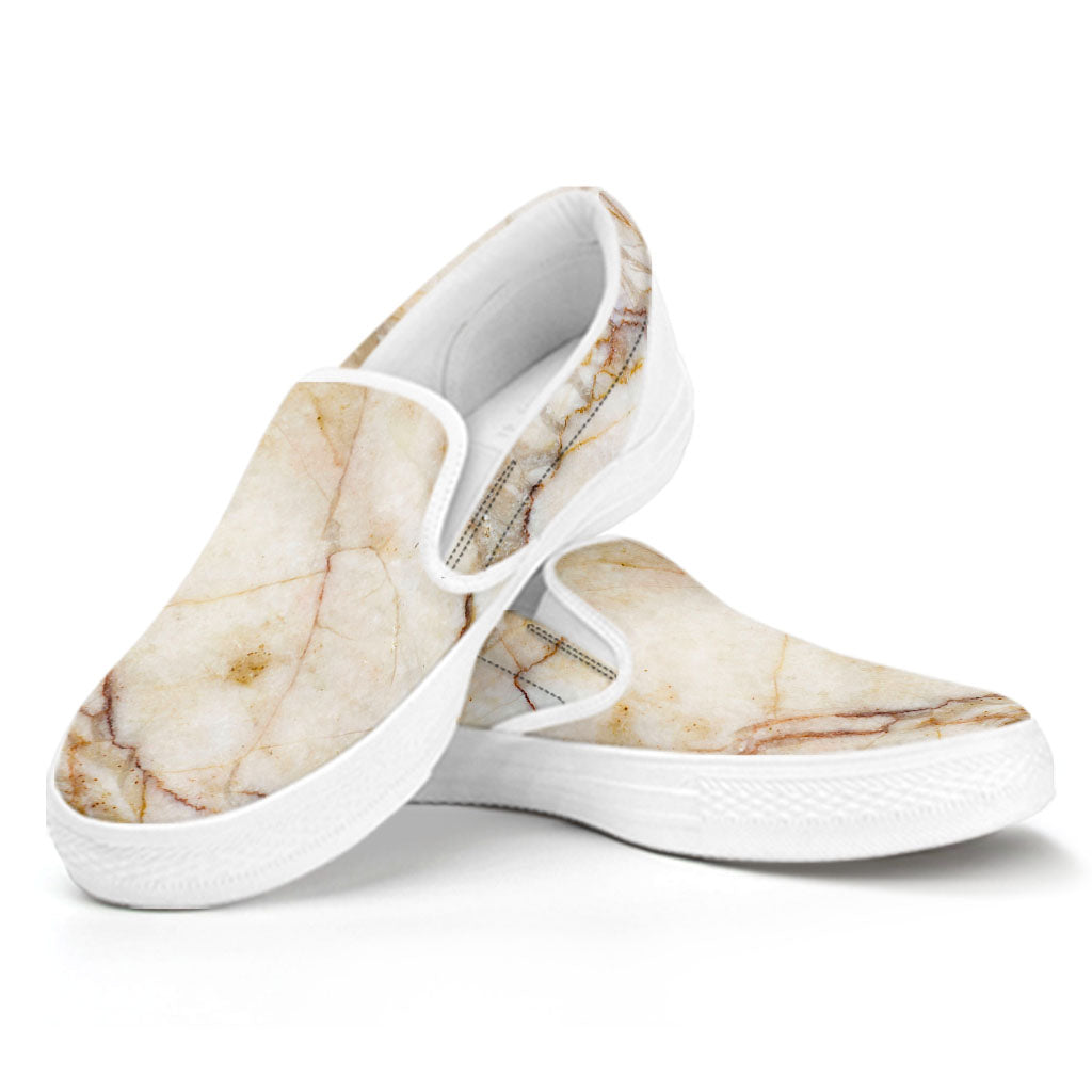 Brown Marble Print White Slip On Sneakers