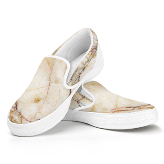 Brown Marble Print White Slip On Sneakers