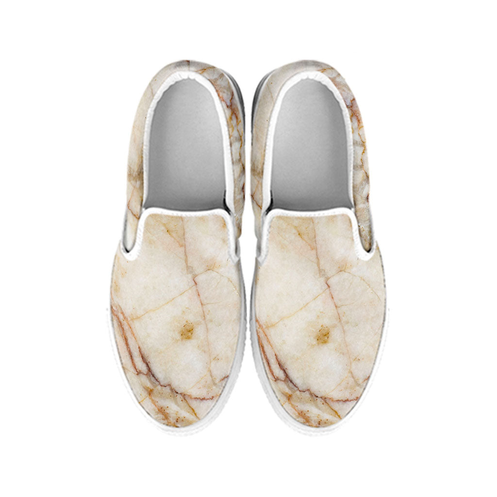 Brown Marble Print White Slip On Sneakers