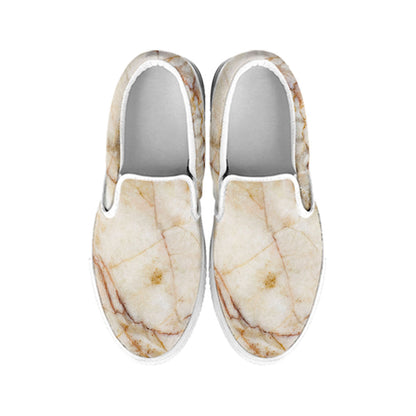 Brown Marble Print White Slip On Sneakers