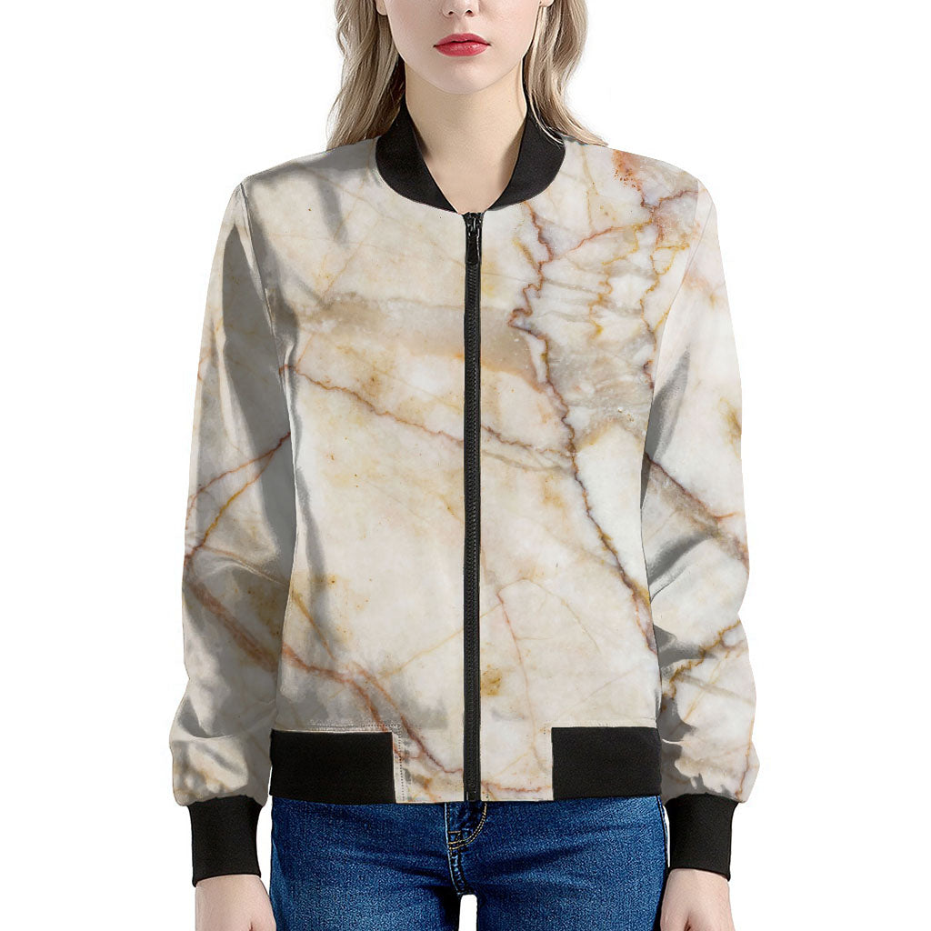 Brown Marble Print Women's Bomber Jacket