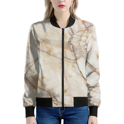 Brown Marble Print Women's Bomber Jacket