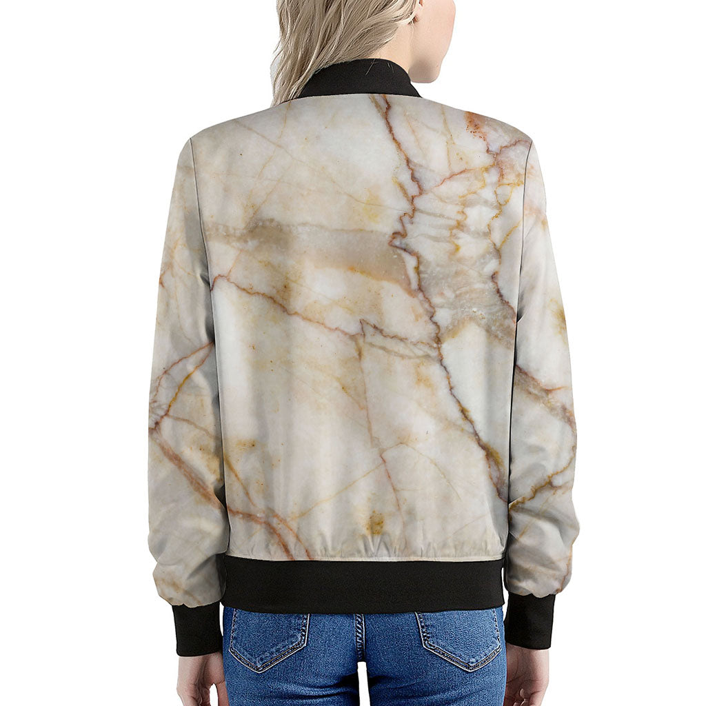 Brown Marble Print Women's Bomber Jacket