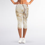 Brown Marble Print Women's Capri Leggings