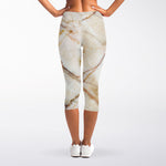Brown Marble Print Women's Capri Leggings