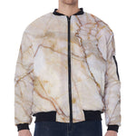 Brown Marble Print Zip Sleeve Bomber Jacket