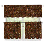 Brown (NOT Real) Glitter Print 3 Piece Kitchen Curtains
