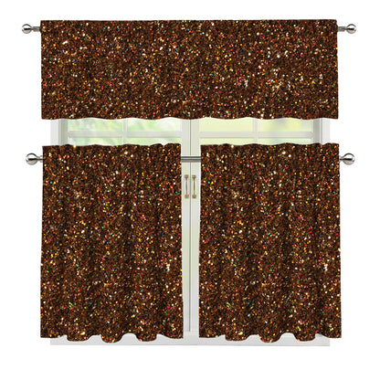 Brown (NOT Real) Glitter Print 3 Piece Kitchen Curtains