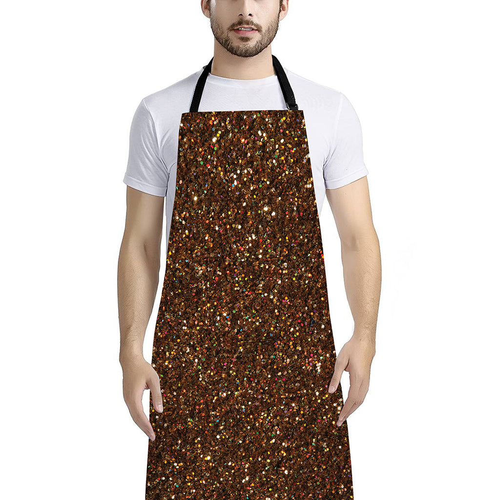 Brown (NOT Real) Glitter Print Bib Apron With Pocket