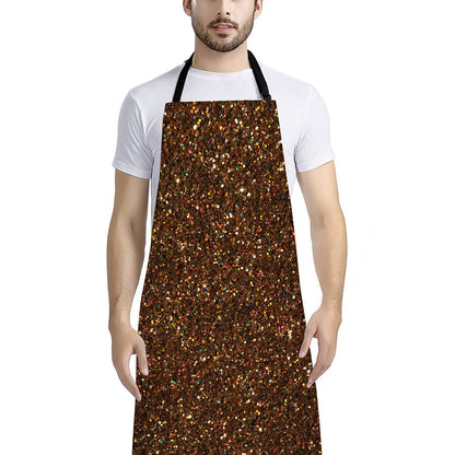 Brown (NOT Real) Glitter Print Bib Apron With Pocket