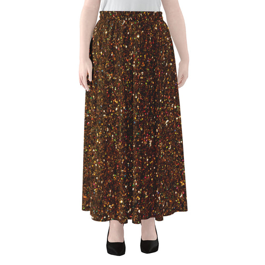 Brown (NOT Real) Glitter Print Chiffon Maxi Skirt