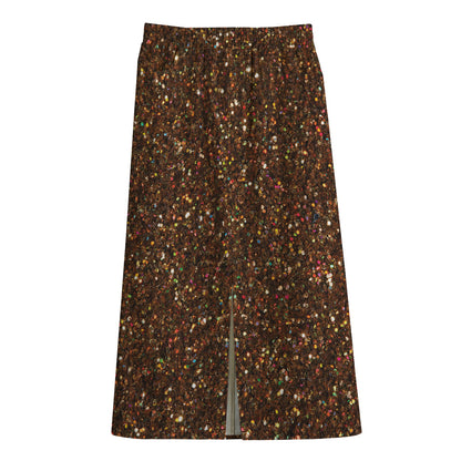 Brown (NOT Real) Glitter Print Cotton Front Slit Maxi Skirt