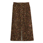Brown (NOT Real) Glitter Print Cotton Front Slit Maxi Skirt