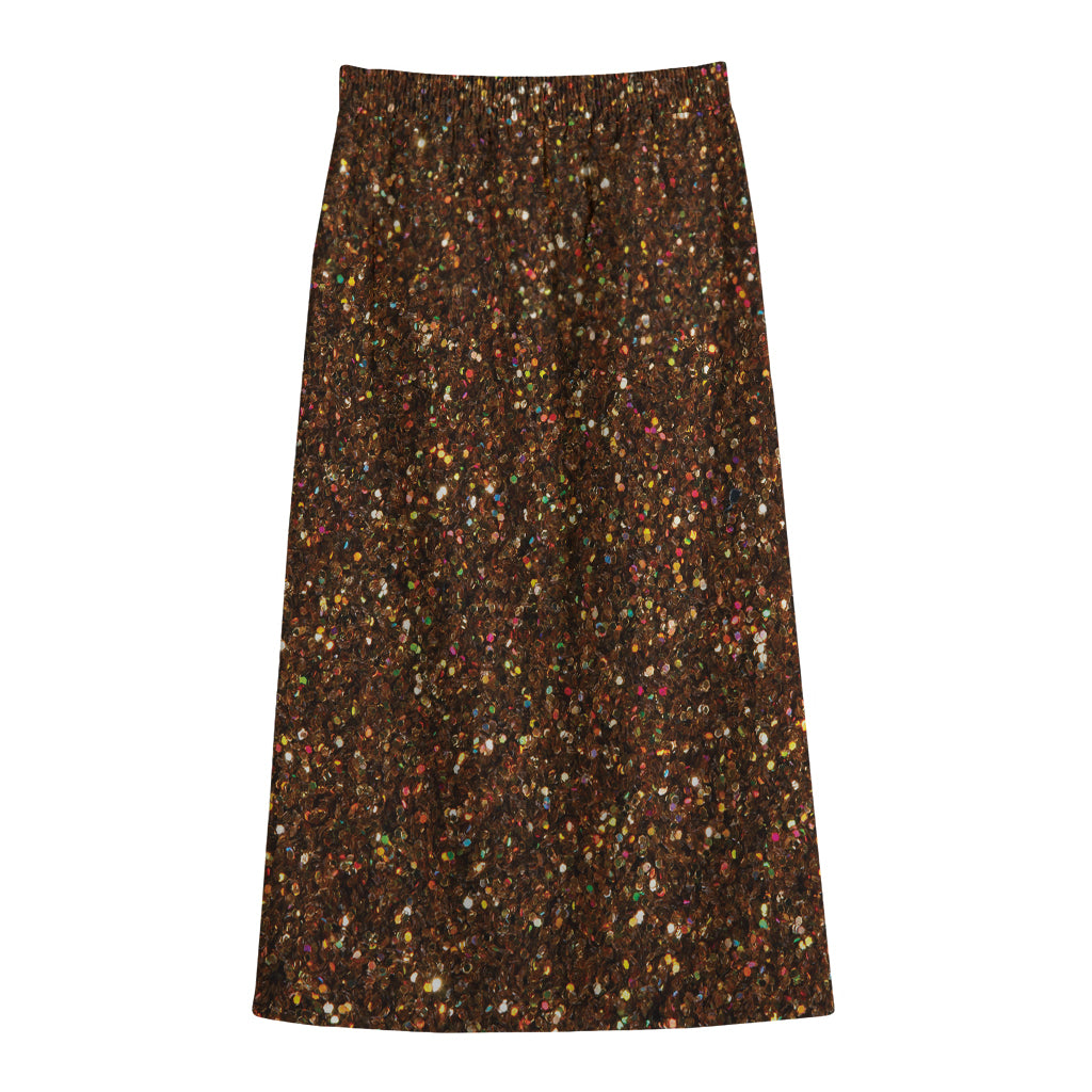 Brown (NOT Real) Glitter Print Cotton Front Slit Maxi Skirt