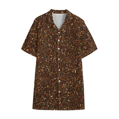 Brown (NOT Real) Glitter Print Cotton Hawaiian Shirt
